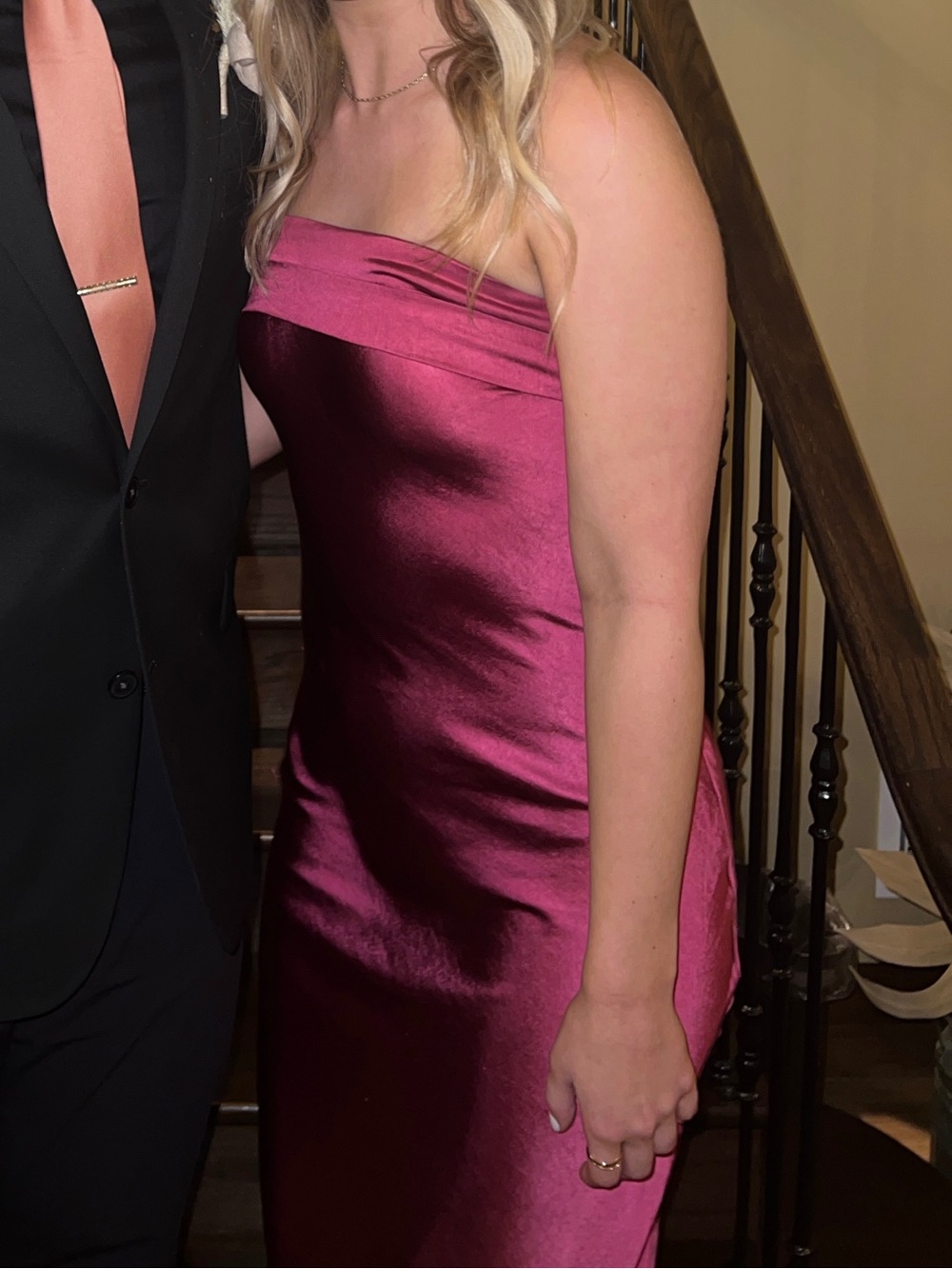 Purple strapless dress